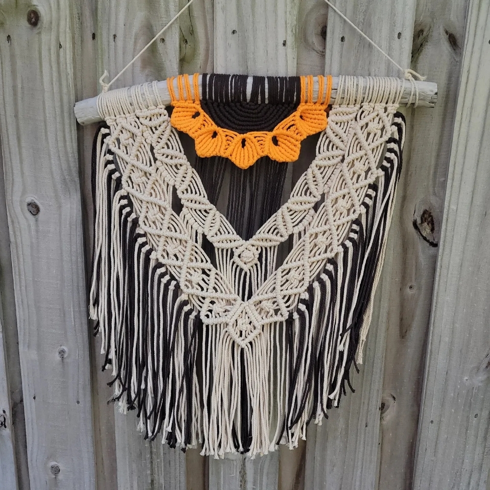 Macrame Sun Flower Wall Hanging on Driftwood